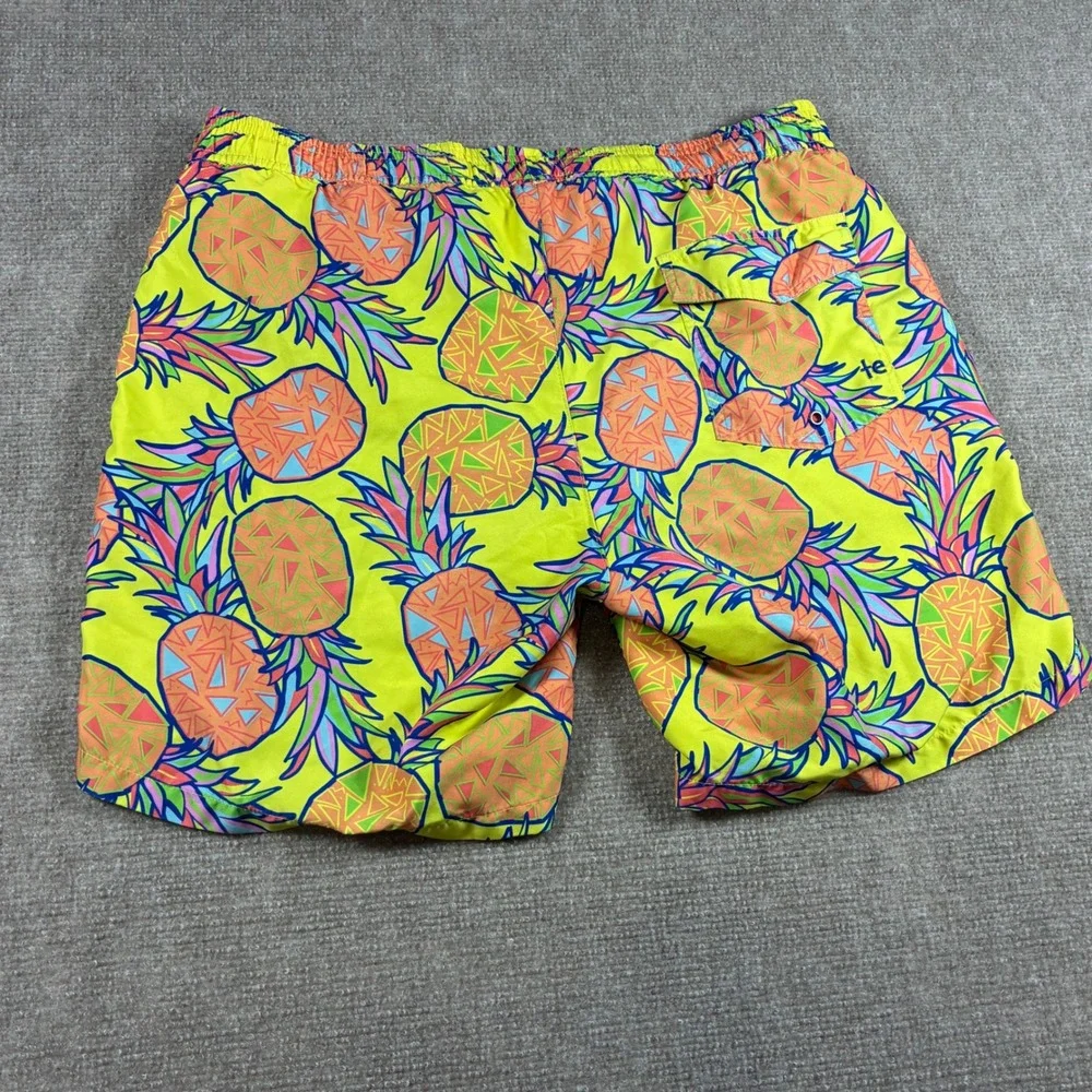Tipsy Elves‎ Mens Pineapple Print Swim Trunks Neon Yellow Blue Size Medium